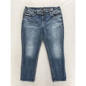 Silver Jeans Sam Boyfriend Jeans Womens 16 Blue Med Wash Mid Rise Stretch Grunge